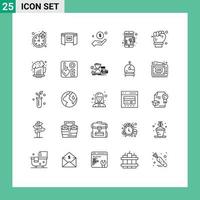 25 Thematic Vector Lines and Editable Symbols of labour hand shopping dollar shop help Editable Vector Design Elements