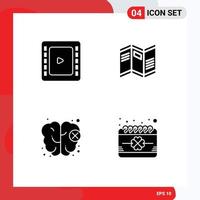 4 Creative Icons Modern Signs and Symbols of cienma tape mind newspaper paper date Editable Vector Design Elements