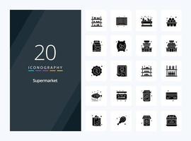 20 Supermarket Solid Glyph icon for presentation vector