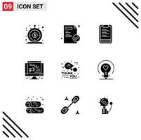 conjunto de 9 iconos de interfaz de usuario modernos signos de símbolos para hoja gracias día portapapeles computadora web elementos de diseño vectorial editables vector