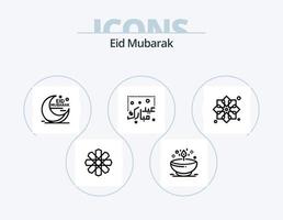 Eid Mubarak Line Icon Pack 5 Icon Design. decoration. masjid. lettering. fireworks. celebration vector