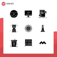 Pack of 9 Modern Solid Glyphs Signs and Symbols for Web Print Media such as harvest timer data hourglass website Editable Vector Design Elements