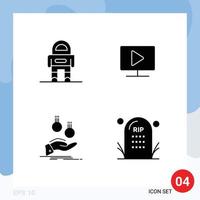 4 User Interface Solid Glyph Pack of modern Signs and Symbols of astronaut hand suit video payment Editable Vector Design Elements