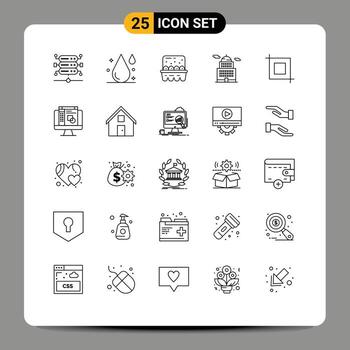 Editable Vector Line Pack of 25 Simple Lines of transform crop cooking museum building Editable Vector Design Elements