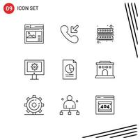 Mobile Interface Outline Set of 9 Pictograms of document web maintenance computer technical support online support service Editable Vector Design Elements