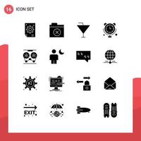 User Interface Pack of 16 Basic Solid Glyphs of player internet of things drink connections clock Editable Vector Design Elements