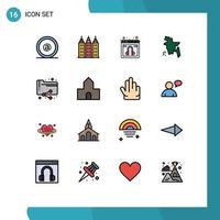 16 signos de línea rellenos de color plano universal símbolos de análisis de carpetas web compartir elementos de diseño de vectores creativos editables del país de bangladesh