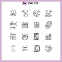 Set of 16 Modern UI Icons Symbols Signs for cable technology basic map car Editable Vector Design Elements