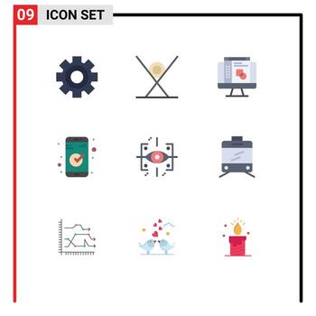 9 interfaz de usuario paquete de color plano de signos y símbolos modernos de ingeniería ui sushi aplicación esencial elementos de diseño vectorial editables vector