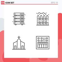 Set of 4 Vector Filledline Flat Colors on Grid for data christian storage living historic Editable Vector Design Elements