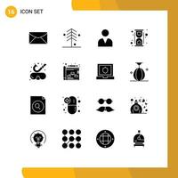 Mobile Interface Solid Glyph Set of 16 Pictograms of goggles process administrator convert lab Editable Vector Design Elements