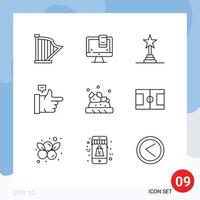 Pictogram Set of 9 Simple Outlines of food thumbs up screen like performance award Editable Vector Design Elements