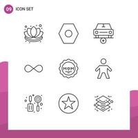 Universal Icon Symbols Group of 9 Modern Outlines of medal cryptocurrency car crypto infinite coin Editable Vector Design Elements