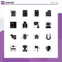 Solid Glyph Pack of 16 Universal Symbols of electronics chip cellphone house building Editable Vector Design Elements