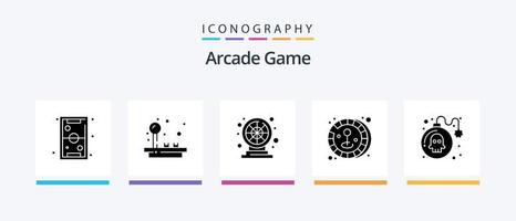 Arcade Glyph 5 Icon Pack Including danger. game. play. joystick. play. Creative Icons Design vector