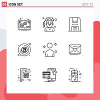 Modern Set of 9 Outlines and symbols such as male email disc contact address Editable Vector Design Elements