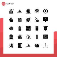 25 Universal Solid Glyph Signs Symbols of hand plus mirror add celebration Editable Vector Design Elements