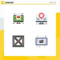 Editable Vector Line Pack of 4 Simple Flat Icons of computer packaging monitor location beef Editable Vector Design Elements