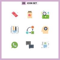 Set of 9 Modern UI Icons Symbols Signs for strategy office investment diagram creating blueprint Editable Vector Design Elements