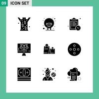 conjunto de 9 iconos de interfaz de usuario modernos signos de símbolos para elementos de diseño de vector editables de computadora de pantalla de horario de bolsa de compras