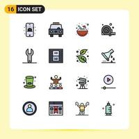 User Interface Pack of 16 Basic Flat Color Filled Lines of control ruler drink construction measurement Editable Creative Vector Design Elements