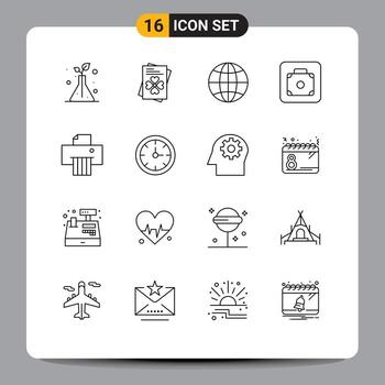 16 contornos vectoriales temáticos y símbolos editables de papel de alarma dispositivo de Internet equipaje elementos de diseño vectorial editables vector