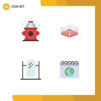 Editable Vector Line Pack of 4 Simple Flat Icons of fire mirror boxing floor globe Editable Vector Design Elements
