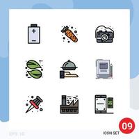 Pack of 9 Modern Filledline Flat Colors Signs and Symbols for Web Print Media such as restaurant food old plant leaf Editable Vector Design Elements