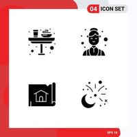 Group of 4 Modern Solid Glyphs Set for breakfast building glass female map Editable Vector Design Elements