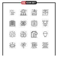 Group of 16 Modern Outlines Set for architecture work wear cake party shirt clothes Editable Vector Design Elements