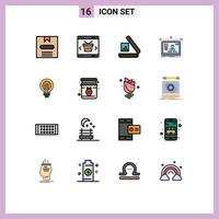 Pack of 16 Modern Flat Color Filled Lines Signs and Symbols for Web Print Media such as bulb layout store user interface Editable Creative Vector Design Elements