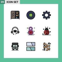 Editable Vector Line Pack of 9 Simple Filledline Flat Colors of beetle bug celebrate setting women day eight Editable Vector Design Elements