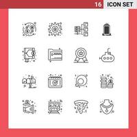 User Interface Pack of 16 Basic Outlines of funds skyscaper options office social Editable Vector Design Elements