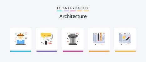 Architecture Flat 5 Icon Pack Including ruler. design. roller brush. architect. column. Creative Icons Design vector