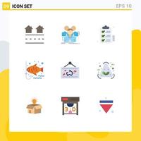 Modern Set of 9 Flat Colors Pictograph of hook fish meeting todo tasks Editable Vector Design Elements