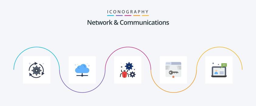 Network And Communications Flat 5 Icon Pack Including form. key. online. secure. setting vector