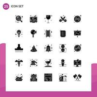 Pictogram Set of 25 Simple Solid Glyphs of art design screen cut wine Editable Vector Design Elements