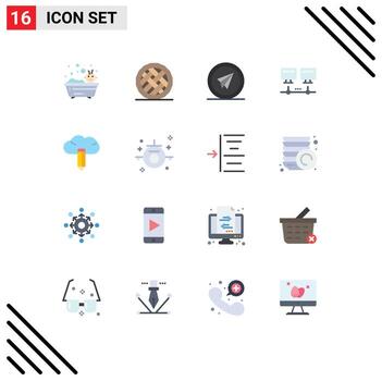 Group of 16 Flat Colors Signs and Symbols for cloud network pumpkin computer paper Editable Pack of Creative Vector Design Elements