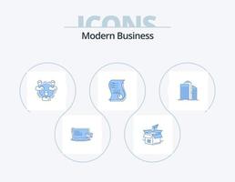 Modern Business Blue Icon Pack 5 Icon Design. social. hierarchy. product release. communication. team vector