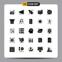 Set of 25 Vector Solid Glyphs on Grid for chef seo firefighter protection medical consulting Editable Vector Design Elements