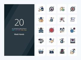 20 Wash Hands line Filled icon for presentation vector