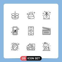 9 Universal Outline Signs Symbols of message online stone shopping device Editable Vector Design Elements