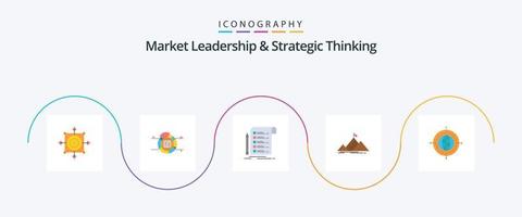 Market Leadership And Strategic Thinking Flat 5 Icon Pack Including peak. success. percentage. card vector