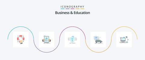 Paquete de 5 íconos planos de negocios y educación que incluye seguro. auto. hora seguro. médico vector