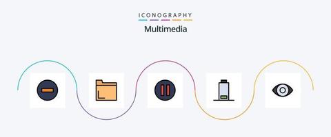 paquete de iconos de 5 planos llenos de línea multimedia que incluye . panorama. multimedia. ojo. advertencia vector