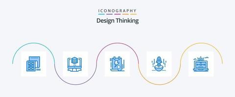 Design Thinking Blue 5 Icon Pack que incluye negocios. lanzamiento. computadora. portapapeles. expediente vector