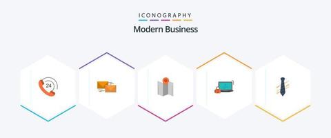 paquete de iconos planos de 25 negocios modernos que incluye seguridad. computadora. correspondencia. puntero. localización vector