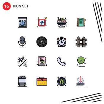 Pack of 16 Modern Flat Color Filled Lines Signs and Symbols for Web Print Media such as devices pencil signs notebook sketch notebook Editable Creative Vector Design Elements