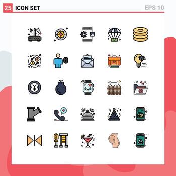 25 iconos creativos signos y símbolos modernos de proceso desarrollo de espacio de proceso codificación elementos de diseño vectorial editables vector