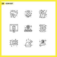 Set of 9 Commercial Outlines pack for school folders snowman database shop Editable Vector Design Elements